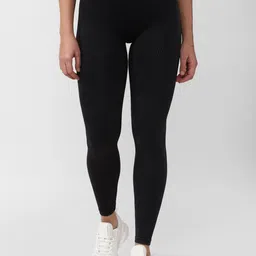 FOREVER 21 Women Navy  Blue Textured Ankle-Length  Leggings-44