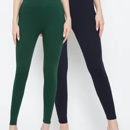 Clora Creation Women Navy Blue & Green Pack of 2 Solid Ankle Length Leggings-image-66