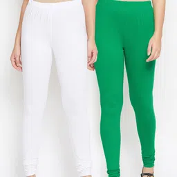 Bitterlime Women Pack Of 2 Solid Churidar-Length Leggings-image-21