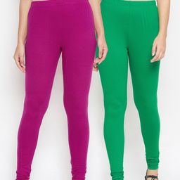 Bitterlime Women Pack Of 2 Solid Churidar-Length Leggings-image-47