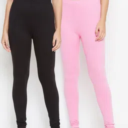 Bitterlime Women Pack Of 2 Solid Churidar-Length Leggings-image-96