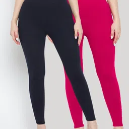 Clora Creation Women Pack Of 2 Navy Blue & Magenta Solid Ankle-Length Leggings-image-43