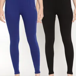 TAG 7 Women Pack Of 2 Solid Comfort Fit Ankle-Length Leggings 98% Cotton-image-73