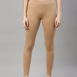 Kryptic Women Beige Solid Ankle Length Leggings-image-81