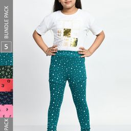 BAESD Girls Pack Of 5 Printed Ankle Length Pure Cotton Leggings-picture-3