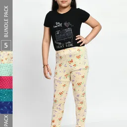 BAESD Girls Pack Of 5 Printed Cotton Churidar-Length Leggings-image-91