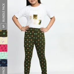 BAESD Girls Pack Of 5 Printed Cotton Ankle-Length Leggings-image-97