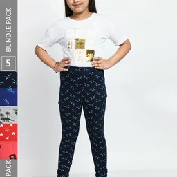 BAESD Girls Pack Of 5 Printed Cotton Ankle-Length Leggings-image-94
