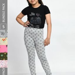 BAESD Girls Pack Of 5 Printed Ankle Length Pure Cotton Leggings-image-78