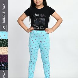 BAESD Girls Pack Of 5 Printed Ankle Length Pure Cotton Leggings-image-55