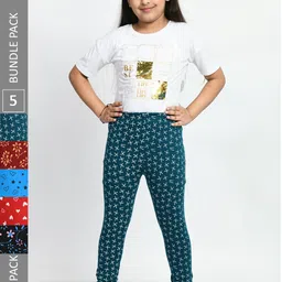 BAESD Girls Pack Of 5 Printed Cotton Ankle-Length Leggings-image-93