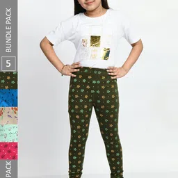 BAESD Girls Pack Of 5 Printed Cotton Churidar-Length Leggings-image-85