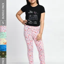 BAESD Girls Pack Of 5 Printed Cotton Churidar-Length Leggings-image-83