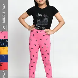BAESD Girls Pack Of 5 Printed Cotton Ankle-Length Leggings-image-95