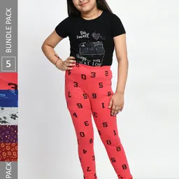 BAESD Girls Pack Of 5 Printed Cotton Churidar-Length Leggings-image-75