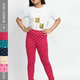 BAESD Girls Pack Of 5 Printed Cotton Ankle-Length Leggings-image-90