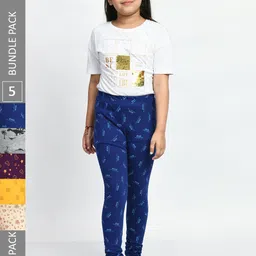 BAESD Girls Pack Of 5 Printed Cotton Churidar-Length Leggings-image-96