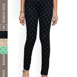IndiWeaves Girls Pack Of 3 Printed Pure Cotton Ankle Length Leggings-image-75