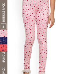 IndiWeaves Girls Pack Of 3 Printed Pure Cotton Ankle Length Leggings-image-74