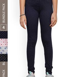 IndiWeaves Girls Pack Of 4 Printed Pure Cotton Ankle Length Leggings-picture-9
