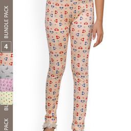 IndiWeaves Girls Pack Of 4 Printed Cotton Ankle Length Leggings-image-72