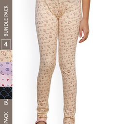 IndiWeaves Girls Pack Of 4 Printed Pure Cotton Ankle Length Leggings-image-36