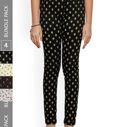 IndiWeaves Girls Pack of 4 Printed Super Soft Pure Cotton Ankle-Length Leggings-image-41