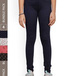 IndiWeaves Girls Pack Of 4 Printed Pure Cotton Ankle Length Leggings-image-63