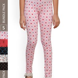 IndiWeaves Girls Pack Of 5 Printed Pure Cotton Leggings-picture-24