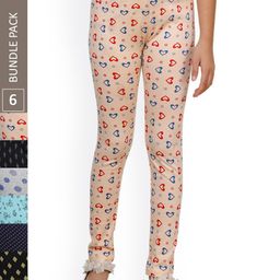IndiWeaves Girls Pack Of 6 Printed Pure Cotton Ankle Length Leggings-image-63