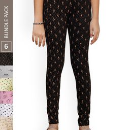 IndiWeaves Girls Pack Of 6 Printed Pure Cotton Ankle Length Leggings-image-64