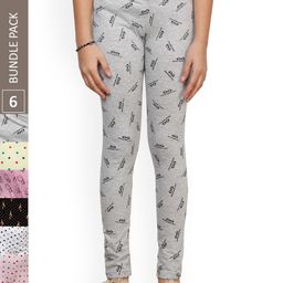 IndiWeaves Girls Pack Of 6 Printed Pure Cotton Ankle Length Leggings-image-56