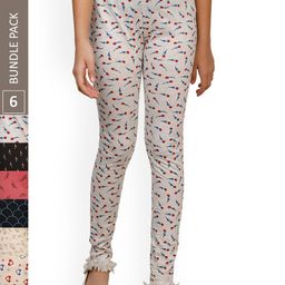 IndiWeaves Girls Pack Of 6 Printed Pure Cotton Ankle Length Leggings-image-49