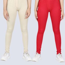 StyleStone Girls Pack Of 2 Cream & Red Solid Jeggings-image-73