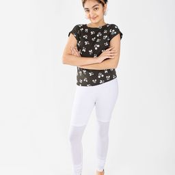 indian flower Girls White Solid Leggings-image-37