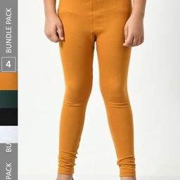 BAESD Girls Pack Of 4 Churidar-Length Cotton Lycra Leggings-image-93