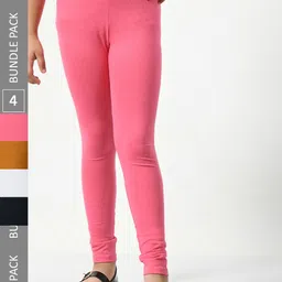 BAESD Girls Pack Of 4 Super Soft Churidar Length Leggings-image-80