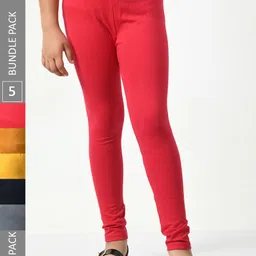 BAESD Girls Pack Of 5 Super Soft Churidar Length Leggings-image-96