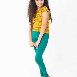 indian flower Girls Green Solid Leggings-picture-12