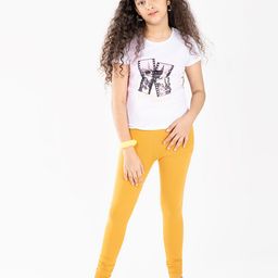 indian flower Girls Mustard Yellow Solid Churidar Leggings-image-81