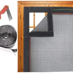 HDPE - High Density Poly Ethylene Infants Washable Mosquito net for Windows Fiberglass 5X6 FT BLACK WINDOW MOSQUITO NET Adhesive Hook & Normal Loop with Stitched to Net Black Color Mosquito Net-2