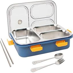 Lunch Box Sealed Leakage Proof Stainless Steel with Cutlery 3 Containers Lunch Box-image-52