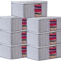 MERAO Non Woven Saree Cover Storage Zipper Bag Organiser For Wardrobe(GREY SET of 7) Jersey Cotton Laundry Bag-image-1