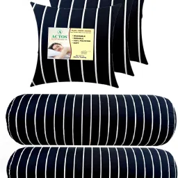 3 Cushion And 2 Microfibre Abstract Bolster Pack of 5-image-61