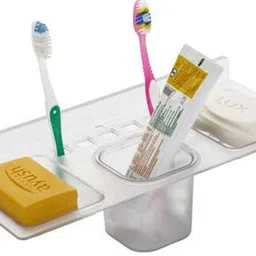 istar New Design Plastics 4 in 1 Multipurpose Kitchen/Bathroom Shelf/Paste-Brush Stand/Soap Stand/Bathroom Accessories Pack of 1(Transparent) Plastic Wall Shelf-picture-3