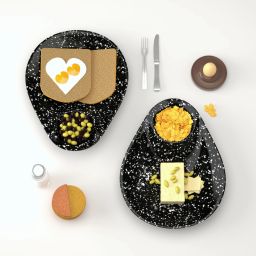Italian Melamin Plates Set for Serving Snacks at Home, Marble Black, Chip & Dip Tray-image-30