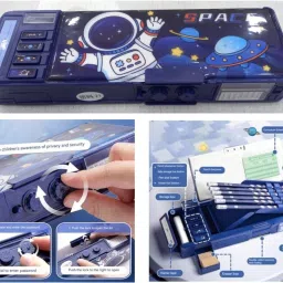 radhey preet Astronaut, Universe Print Multi Compartment Button Operated Password Protected Compass Box For Kids, Price For 1Pc | RP696 Art Plastic Pencil Box image 5