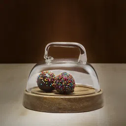 dome glass cloche with wooden base- small Glass Cake Server-32