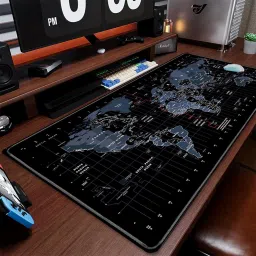 Aliens World Map Extended Gaming Mouse Pad, Stitched Edges, Non-Slip Base Mousepad image 5