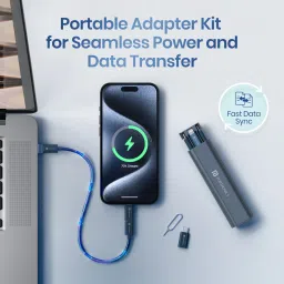 Portronics USB Type C Cable 0.27 m Snapcase 3 60W Multifunctional Fast Charging Data Cable Kit,USB-A,8 Pin,Micro image 4